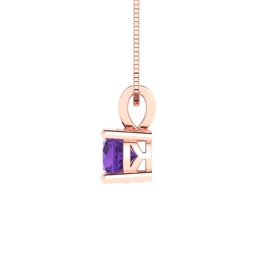 0.5cttw Round Cut Amethyst Gold-Plated 925 Silver Pendant and 18" Box-Chain Necklace