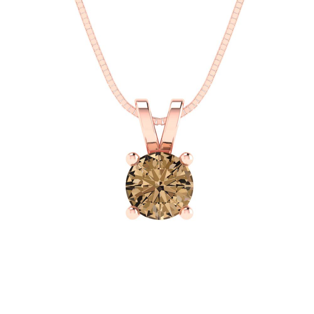 0.5cttw Round Cut Champagne Gold-Plated 925 Silver Pendant and 18" Box-Chain Necklace