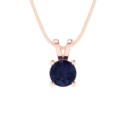0.5cttw Round Cut Blue Sapphire Gold-Plated 925 Silver Pendant and 18" Box-Chain Necklace