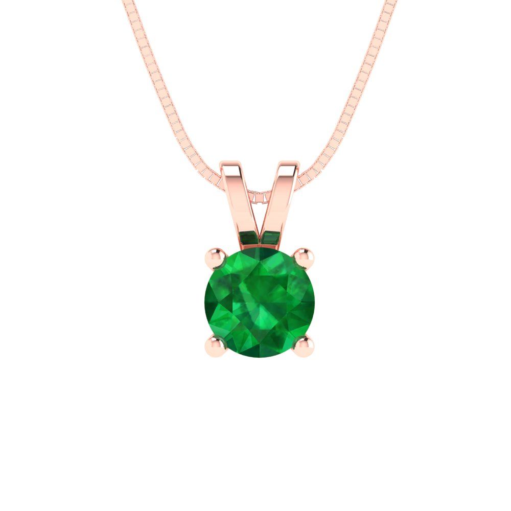 0.5cttw Round Cut Emerald Gold-Plated 925 Silver Pendant and 18" Box-Chain Necklace