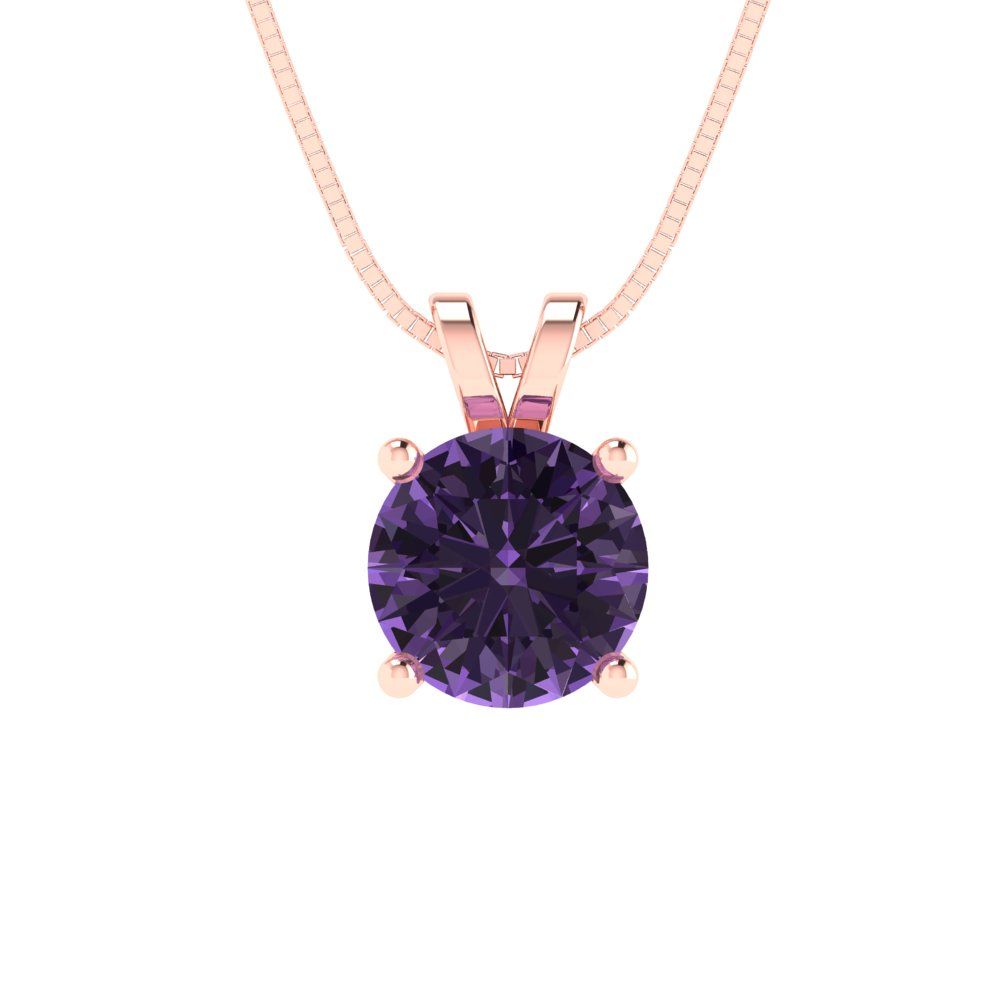 1cttw Round Cut Alexandrite Gold-Plated 925 Silver Pendant and 16" Box-Chain Necklace