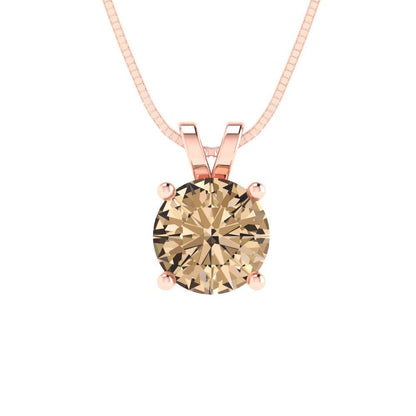 1 tcw Necklace Pendant - 14K White Gold Round Cut Solitaire  Yellow Moissanite - Adjustable Length - 15in Box Chain to 18in