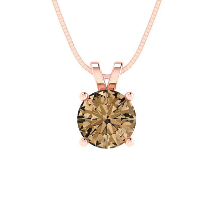 1cttw Round Cut Champagne Gold-Plated 925 Silver Pendant and 16" Box-Chain Necklace