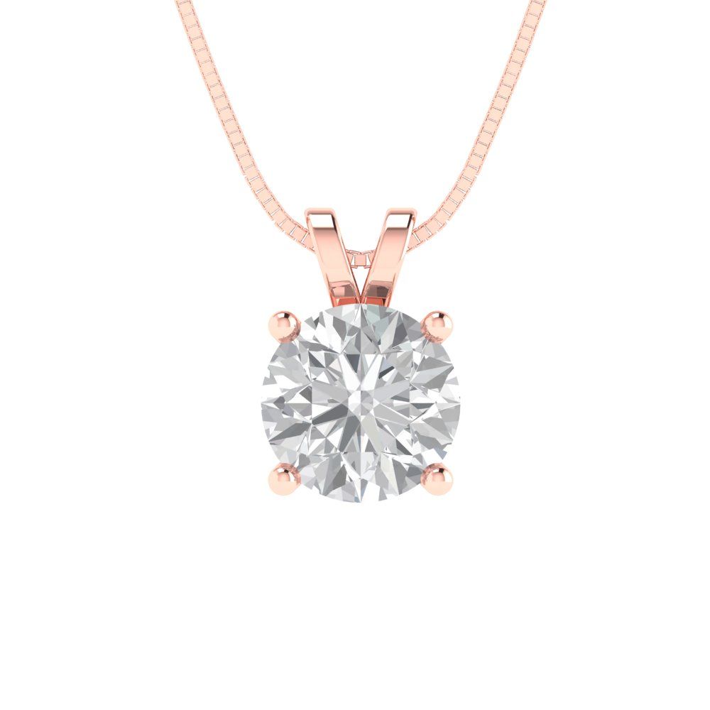 1 tcw Necklace Pendant - 14K White Gold Round Cut Solitaire  Zirconia Diamond - Adjustable Length - 15in Box Chain to 18in