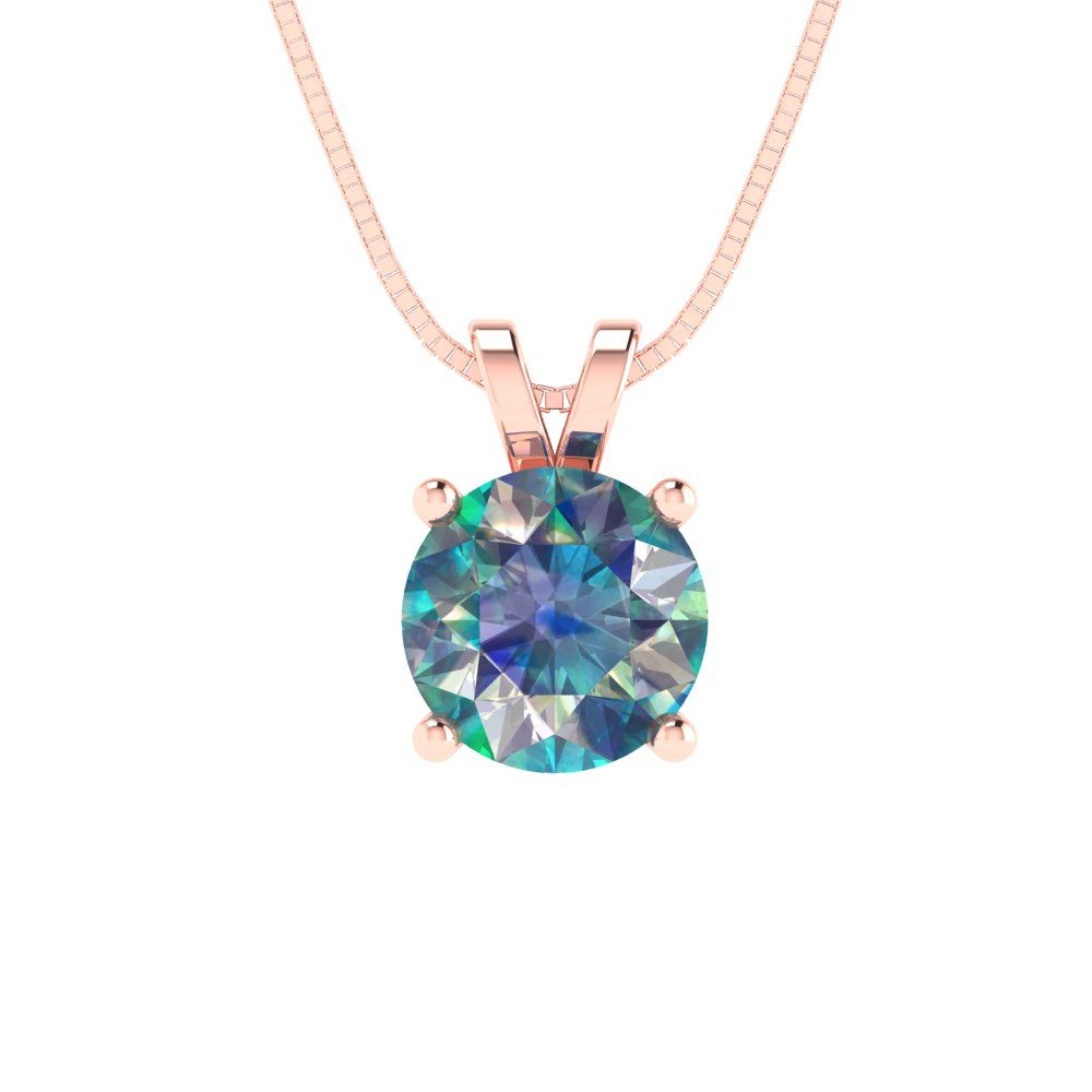 1 tcw Necklace Pendant - 14K White Gold Round Cut Solitaire  Blue Moissanite - Adjustable Length - 15in Box Chain to 18in