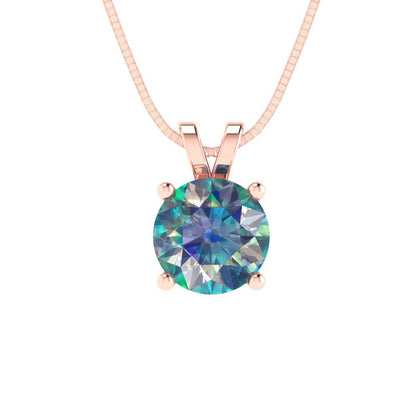 1 tcw Necklace Pendant - 14K White Gold Round Cut Solitaire  Blue Moissanite - Adjustable Length - 15in Box Chain to 18in