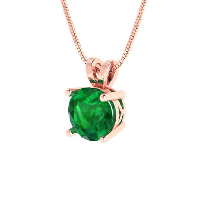 1cttw Round Cut Emerald Gold-Plated 925 Silver Pendant and 16" Box-Chain Necklace