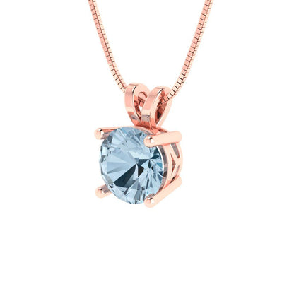 1 tcw Necklace Pendant - 14K White Gold Round Cut Solitaire  Swiss Blue Topaz - Adjustable Length - 15in Box Chain to 18in