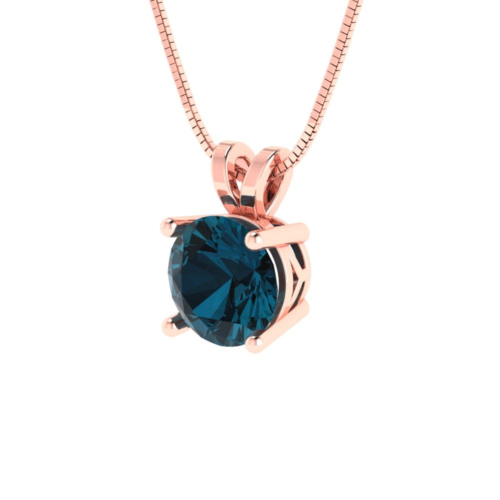 1 tcw Necklace Pendant - 14K White Gold Round Cut Solitaire  London - Adjustable Length - 15in Box Chain to 18in