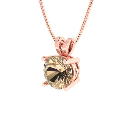 1 tcw Necklace Pendant - 14K White Gold Round Cut Solitaire  Yellow Moissanite - Adjustable Length - 15in Box Chain to 18in