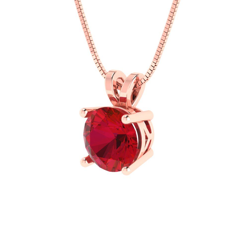 1 tcw Necklace Pendant - 14K White Gold Round Cut Solitaire  Pink Tourmaline - Adjustable Length - 15in Box Chain to 18in