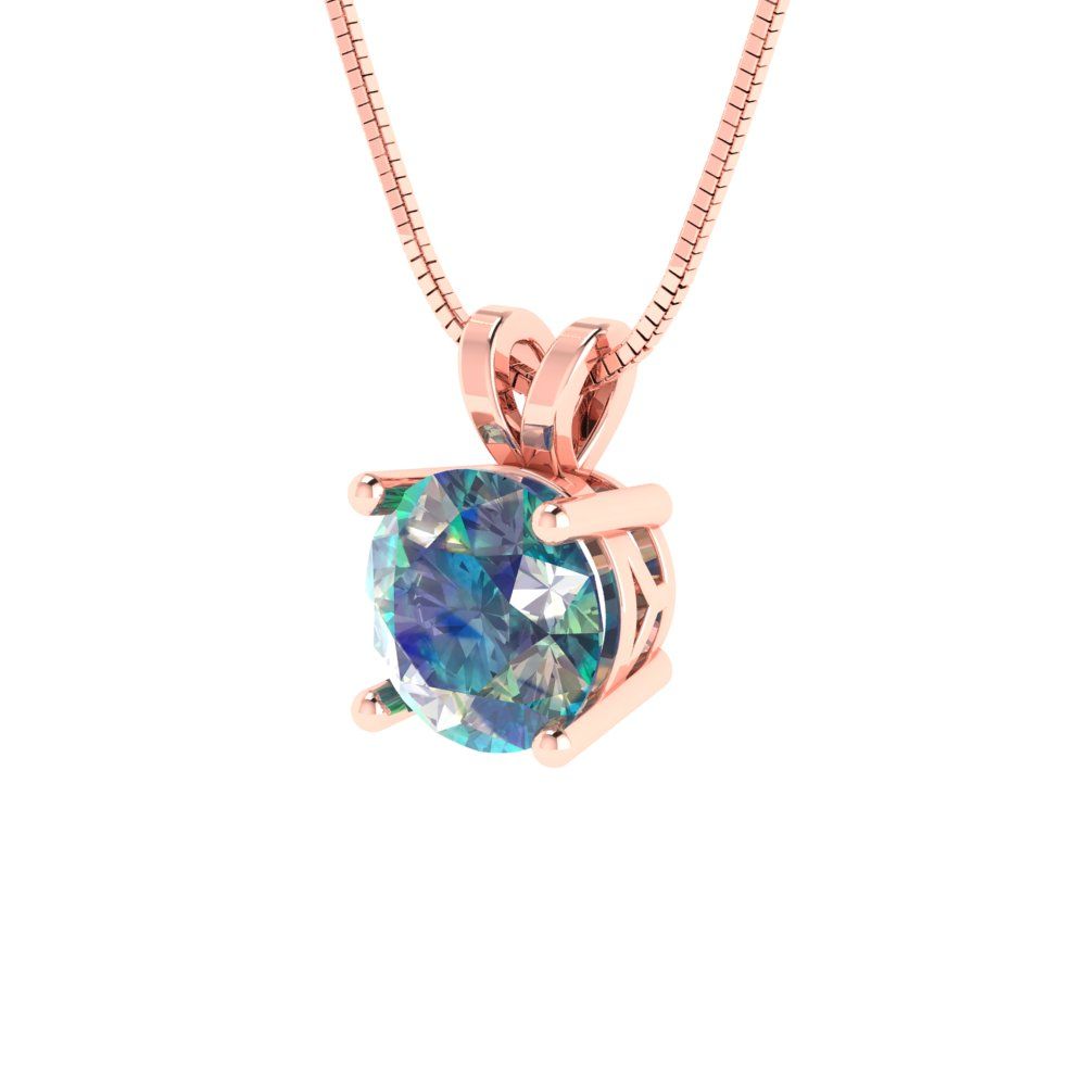 1 tcw Necklace Pendant - 14K White Gold Round Cut Solitaire  Blue Moissanite - Adjustable Length - 15in Box Chain to 18in