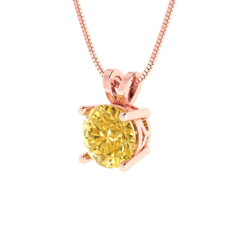 1cttw Round Cut Citrine Gold-Plated 925 Silver Pendant and 16" Box-Chain Necklace