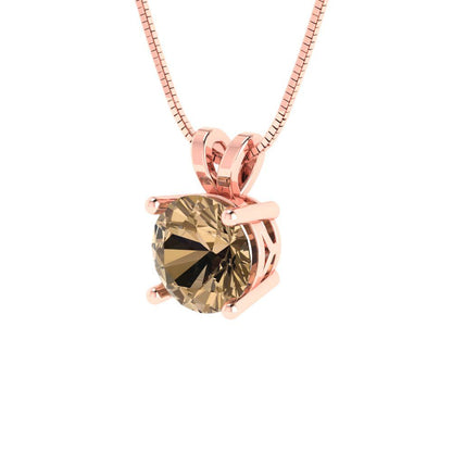 1cttw Round Cut Champagne Gold-Plated 925 Silver Pendant and 16" Box-Chain Necklace