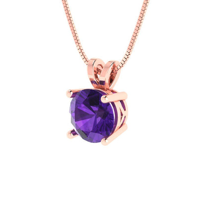 1cttw Round Cut Amethyst Gold-Plated 925 Silver Pendant and 16" Box-Chain Necklace