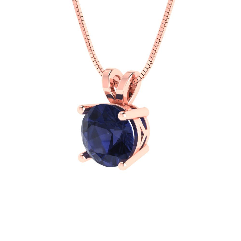 1cttw Round Cut Blue Sapphire Gold-Plated 925 Silver Pendant and 16" Box-Chain Necklace