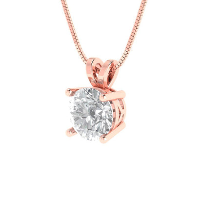 1 tcw Necklace Pendant - 14K White Gold Round Cut Solitaire  White Sapphire - Adjustable Length - 15in Box Chain to 18in