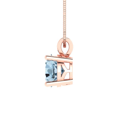1 tcw Necklace Pendant - 14K White Gold Round Cut Solitaire  Aquamarine - Adjustable Length - 15in Box Chain to 18in