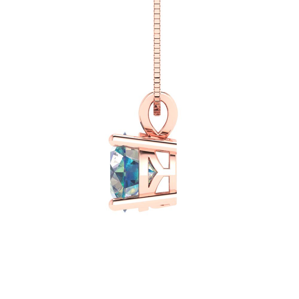 1 tcw Necklace Pendant - 14K White Gold Round Cut Solitaire  Blue Moissanite - Adjustable Length - 15in Box Chain to 18in