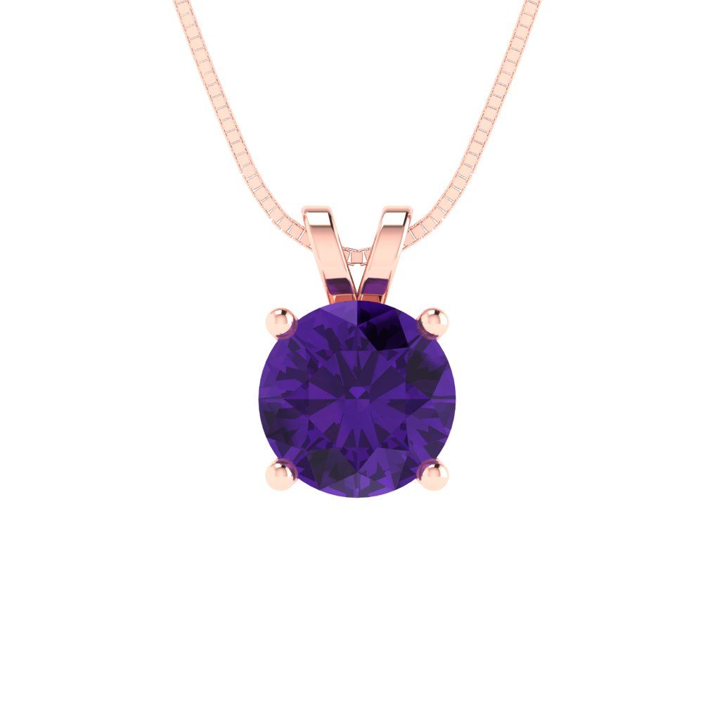 1cttw Round Cut Amethyst Gold-Plated 925 Silver Pendant and 16" Box-Chain Necklace