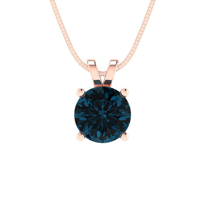 1 tcw Necklace Pendant - 14K White Gold Round Cut Solitaire  London - Adjustable Length - 15in Box Chain to 18in