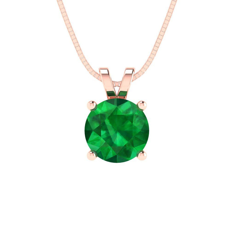 1.0 ct Brilliant Round Cut Solitaire Simulated Emerald Stone Rose Gold Pendant with 16" Chain