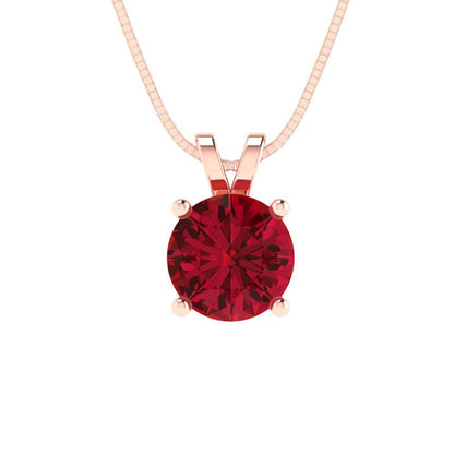 1 tcw Necklace Pendant - 14K White Gold Round Cut Solitaire  Pink Tourmaline - Adjustable Length - 15in Box Chain to 18in