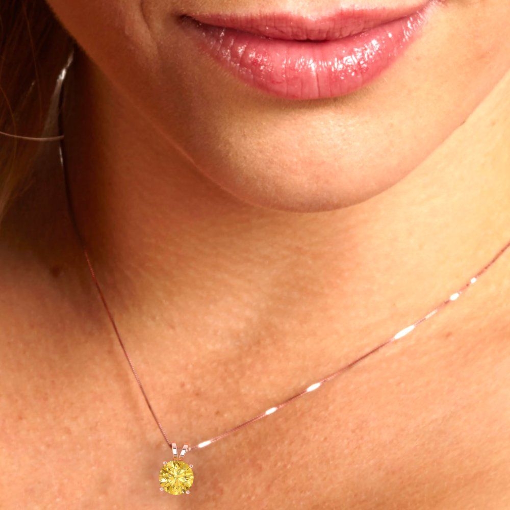 1cttw Round Cut Citrine Gold-Plated 925 Silver Pendant and 16" Box-Chain Necklace