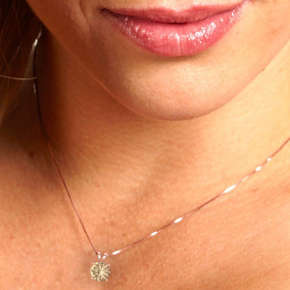 1 tcw Necklace Pendant - 14K White Gold Round Cut Solitaire  Yellow Moissanite - Adjustable Length - 15in Box Chain to 18in
