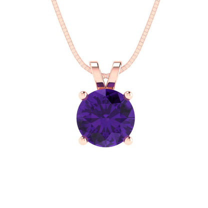 1cttw Round Cut Amethyst Gold-Plated 925 Silver Pendant and 18" Box-Chain Necklace