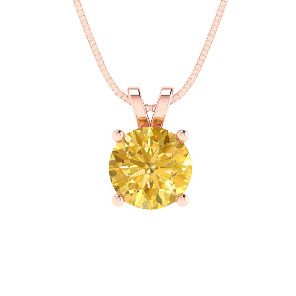 1cttw Round Cut Citrine Gold-Plated 925 Silver Pendant and 18" Box-Chain Necklace