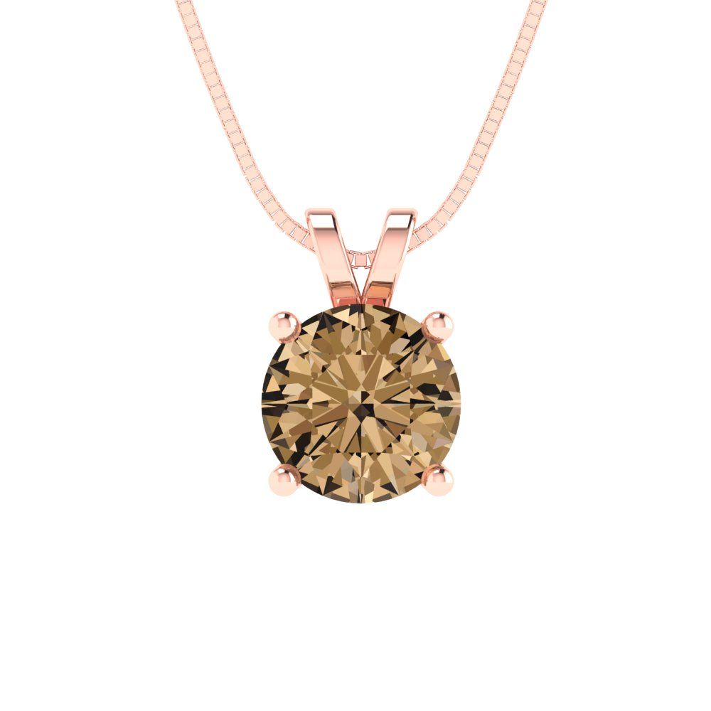 1cttw Round Cut Champagne Gold-Plated 925 Silver Pendant and 18" Box-Chain Necklace