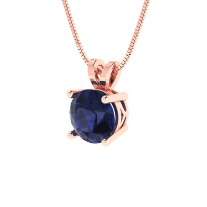 1cttw Round Cut Blue Sapphire Gold-Plated 925 Silver Pendant and 18" Box-Chain Necklace