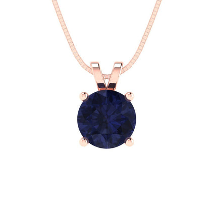 1cttw Round Cut Blue Sapphire Gold-Plated 925 Silver Pendant and 18" Box-Chain Necklace