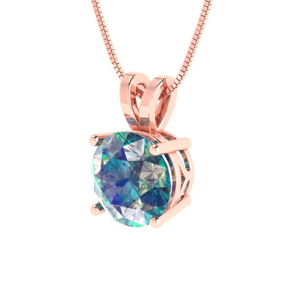 1.5 tcw Necklace Pendant - 14K White Gold Round Cut Solitaire  Blue Moissanite - Adjustable Length - 15in Box Chain to 18in