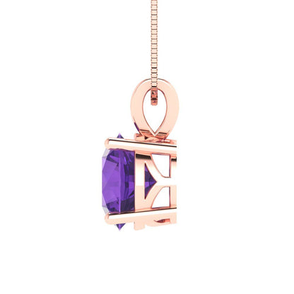 1.5cttw Round Cut Amethyst Gold-Plated 925 Silver Pendant and 16" Box-Chain Necklace