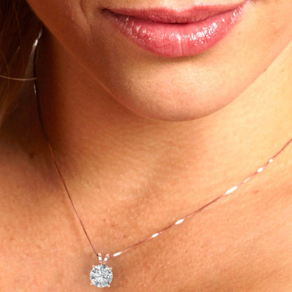 1.5 tcw Necklace Pendant - 14K White Gold Round Cut Solitaire  White Sapphire - Adjustable Length - 15in Box Chain to 18in