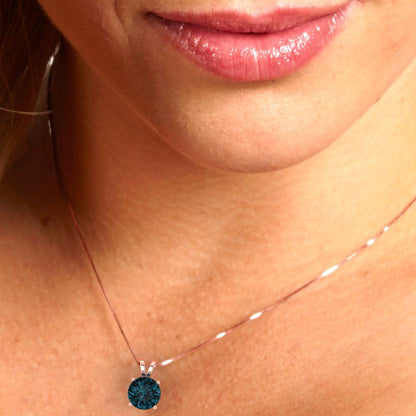 1.5 tcw Necklace Pendant - 14K White Gold Round Cut Solitaire  London - Adjustable Length - 15in Box Chain to 18in