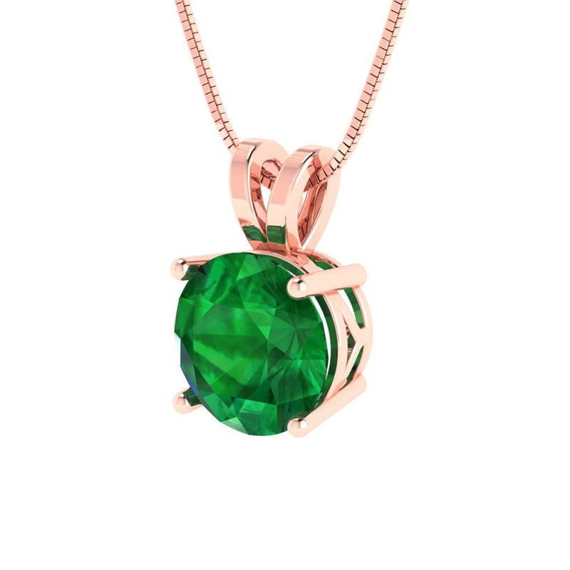 1.5 ct Brilliant Round Cut Solitaire Simulated Emerald Stone Rose Gold Pendant with 18" Chain