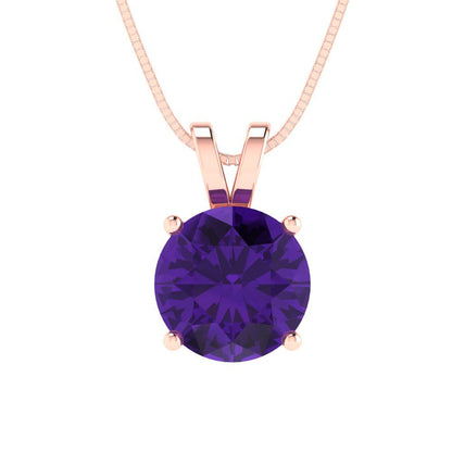 2cttw Round Cut Amethyst Gold-Plated 925 Silver Pendant and 16" Box-Chain Necklace