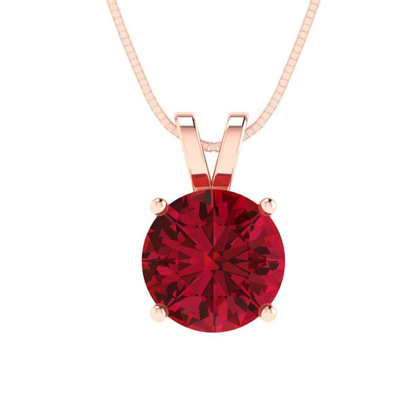 2.0 ct Brilliant Round Cut Solitaire Simulated Ruby Stone Rose Gold Pendant with 16" Chain