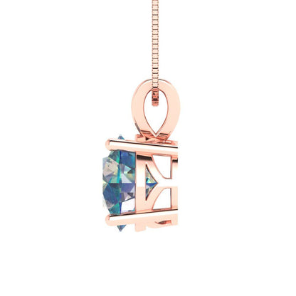 2 tcw Necklace Pendant - 14K White Gold Round Cut Solitaire  Blue Moissanite - Adjustable Length - 15in Box Chain to 18in