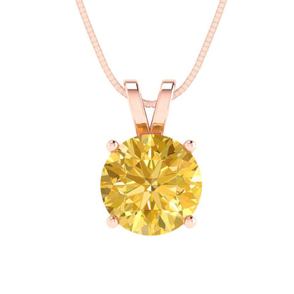 2cttw Round Cut Citrine Gold-Plated 925 Silver Pendant and 16" Box-Chain Necklace