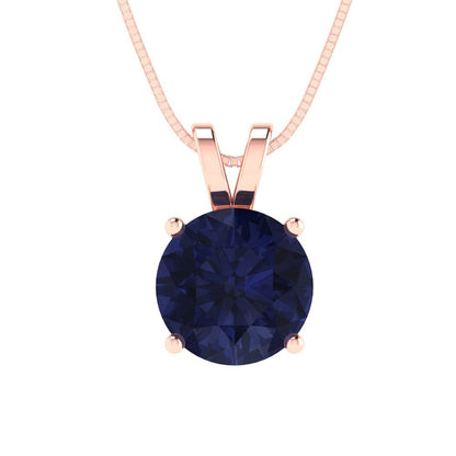 2cttw Round Cut Blue Sapphire Gold-Plated 925 Silver Pendant and 16" Box-Chain Necklace