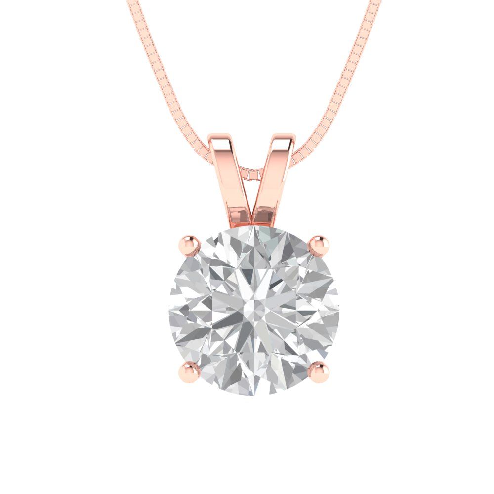 2 tcw Necklace Pendant - 14K White Gold Round Cut Solitaire  Zirconia Diamond - Adjustable Length - 15in Box Chain to 18in