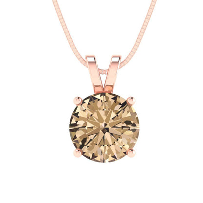 2 tcw Necklace Pendant - 14K White Gold Round Cut Solitaire  Yellow Moissanite - Adjustable Length - 15in Box Chain to 18in