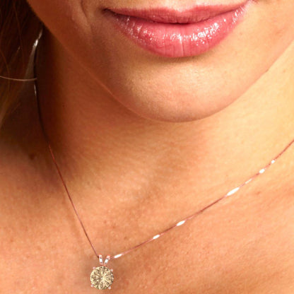 2 tcw Necklace Pendant - 14K White Gold Round Cut Solitaire  Yellow Moissanite - Adjustable Length - 15in Box Chain to 18in