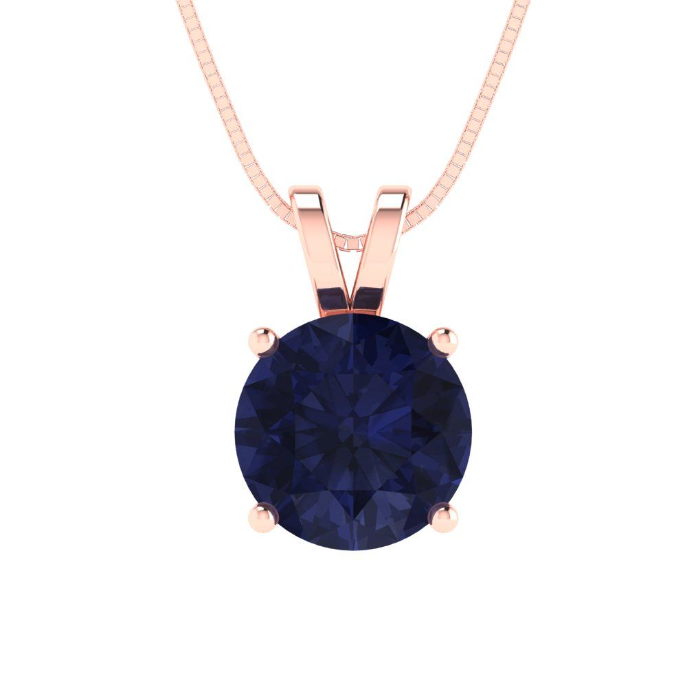 2cttw Round Cut Blue Sapphire Gold-Plated 925 Silver Pendant and 18" Box-Chain Necklace