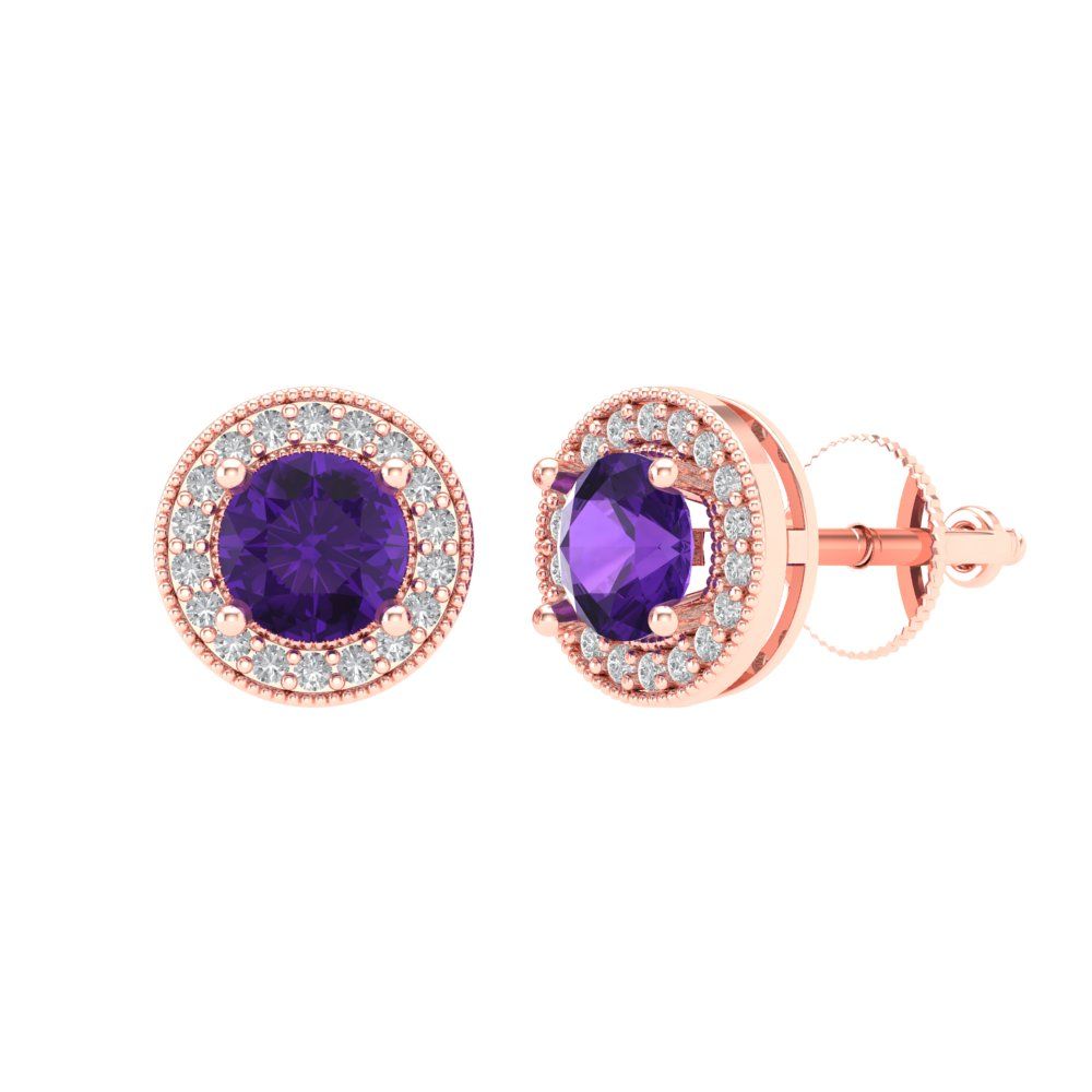 1.18cttw Amethyst Gold-Plated 925 Silver Screw Back Stud Earrings