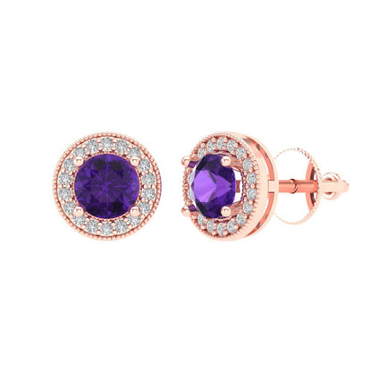 1.18cttw Amethyst Gold-Plated 925 Silver Screw Back Stud Earrings